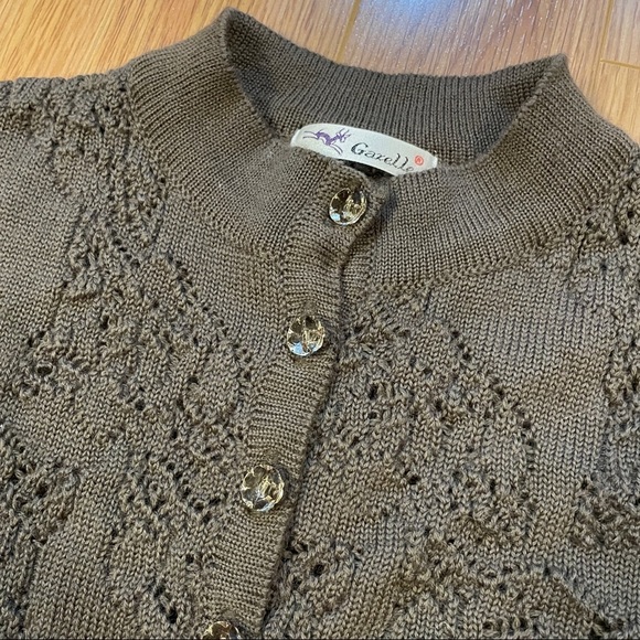 Vintage Brown Wool Lace Floral Cardigan - Picture 9 of 14